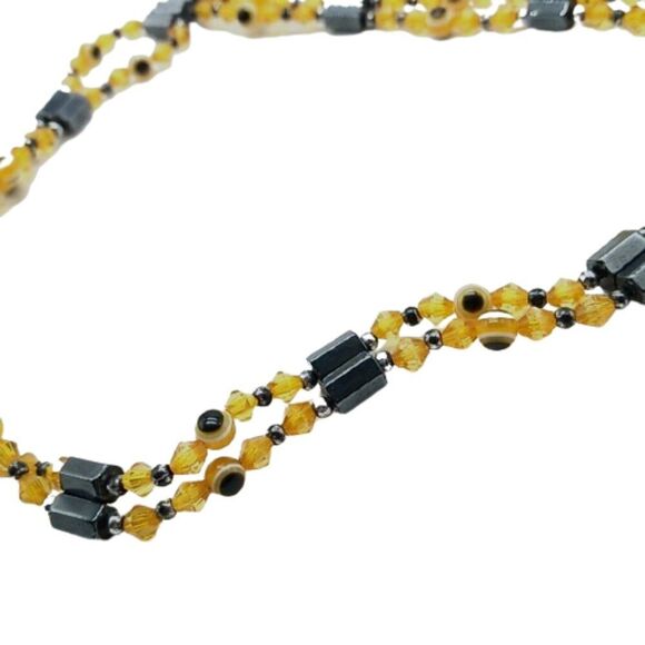 Acrylic Evil Eye Beaded Hematite Magnetic Wrap Bracelet - Picture 8 of 10